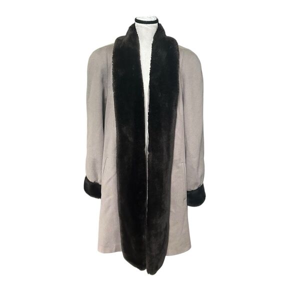 Vintage Alorna Wool Blend Coat with Faux Fur Trim Union Made USA 90s Tan Pink L - Picture 1 of 8